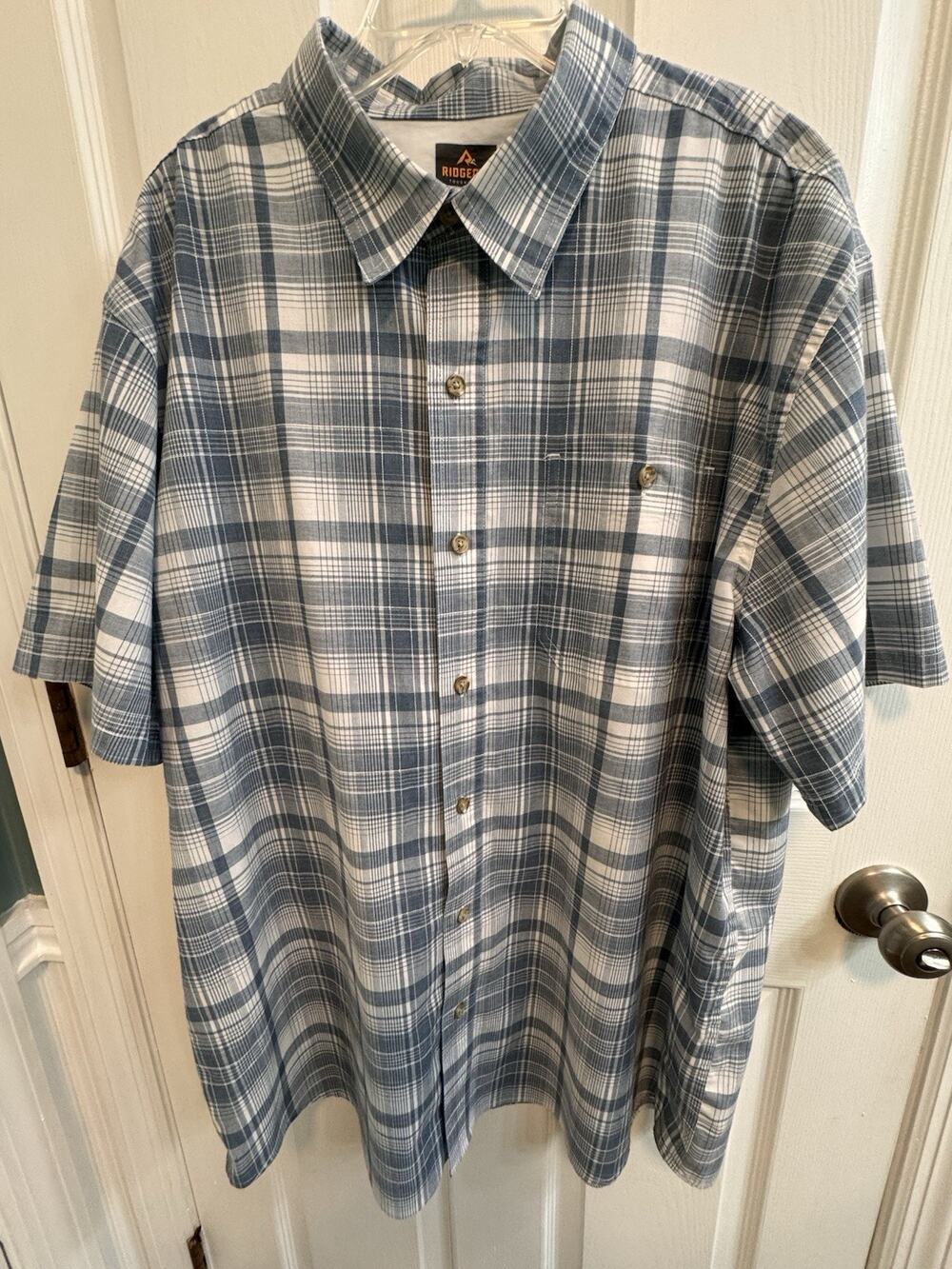 Ridgecut Toughwear Men’s Button Up Shirt XL Short Sleeve Cotton Blend Blue Gray